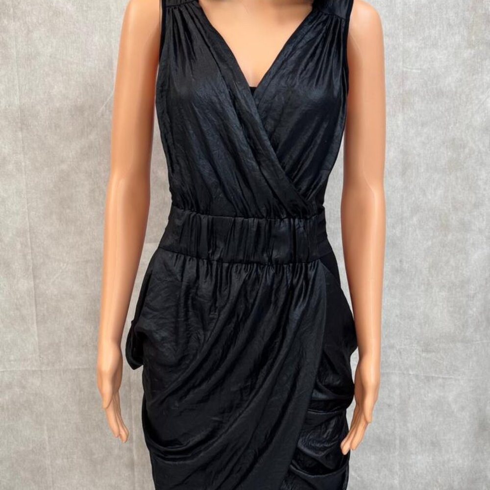 BCBGMaxAzria Black Sheath Midi Dress V-Neck Sleeveless